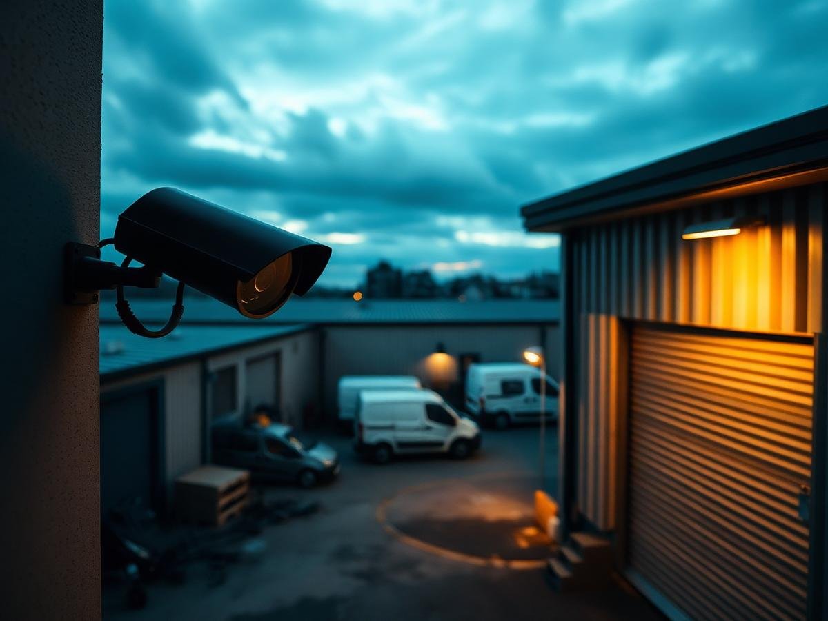 Commercial CCTV installation covering a business yard near Guildford